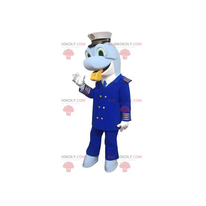 Mascote golfinho fantasiado de capitão - Redbrokoly.com