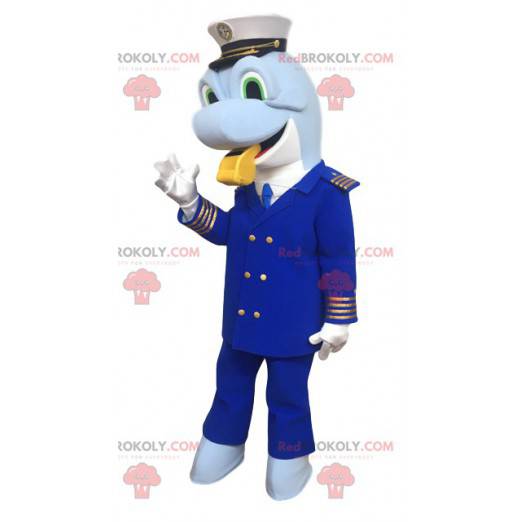 Mascote golfinho fantasiado de capitão - Redbrokoly.com