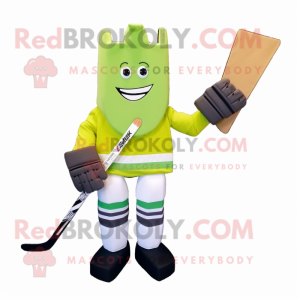 Olive Ice Hockey Stick mascot costume character dressed with a Blouse and Mittens
