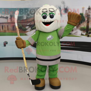 Olive Ice Hockey Stick mascot costume character dressed with a Blouse and Mittens