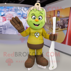 Olive Ice Hockey Stick mascot costume character dressed with a Blouse and Mittens