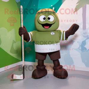 Olive Ice Hockey Stick mascot costume character dressed with a Blouse and Mittens