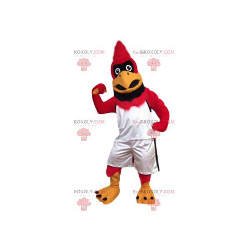 Mascote gigante da águia vermelha com sua roupa esportiva -