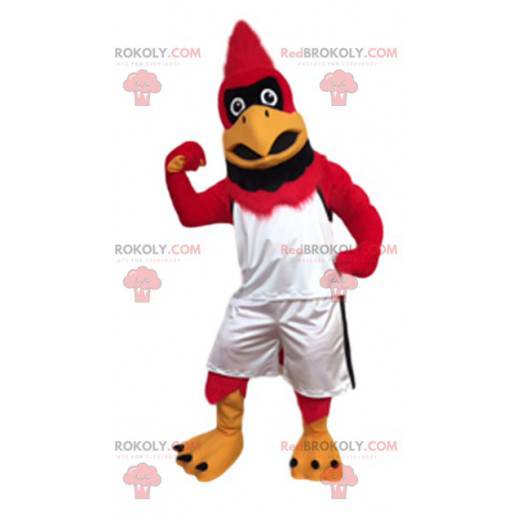 Mascote gigante da águia vermelha com sua roupa esportiva -