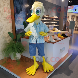 Lemon Yellow Swans mascot costume character dressed with a Chambray Shirt and Shoe clips