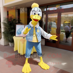 Lemon Yellow Swans mascot costume character dressed with a Chambray Shirt and Shoe clips