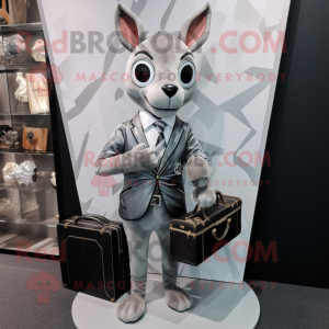 Silver Roe Deer mascot costume character dressed with a Suit Jacket and Wallets