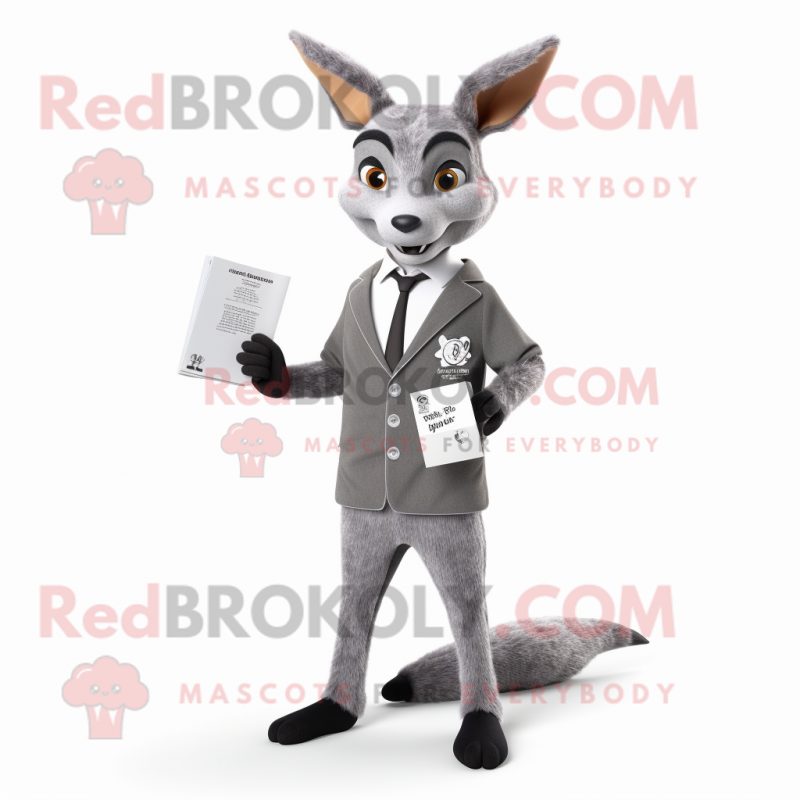 Silver Roe Deer mascot costume character dressed with a Suit Jacket and Wallets