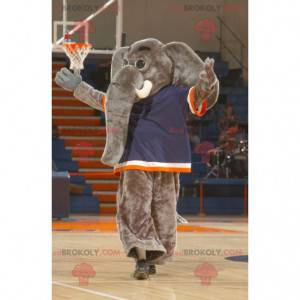 Gigante mascotte elefante grigio con un grande tronco -