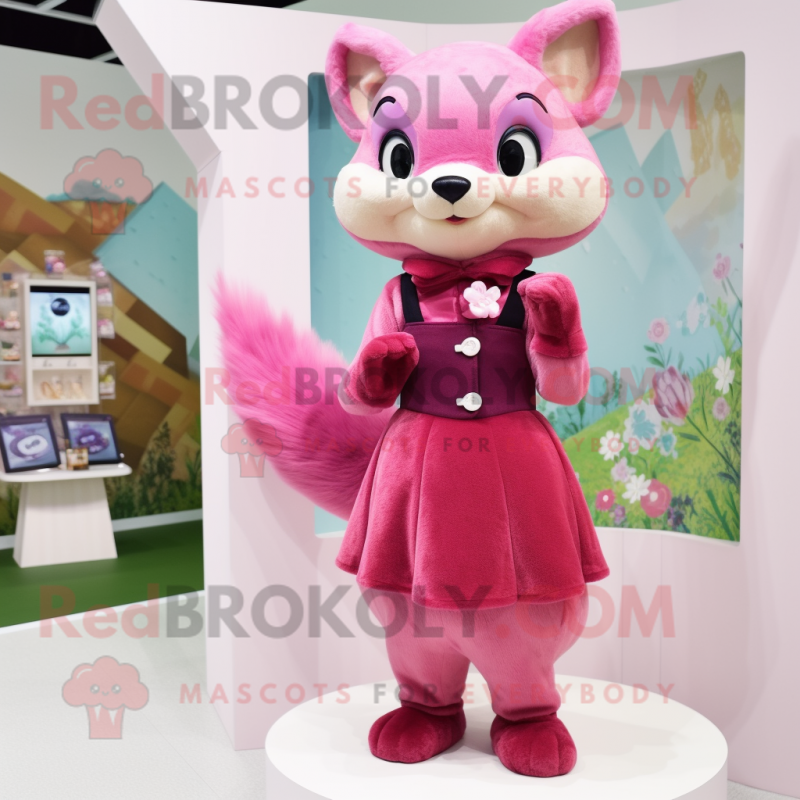 Pink Marten mascot costume character dressed with a Midi Dress and Rings