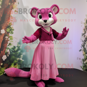 Pink Marten mascot costume character dressed with a Midi Dress and Rings