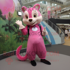 Pink Marten mascot costume character dressed with a Midi Dress and Rings