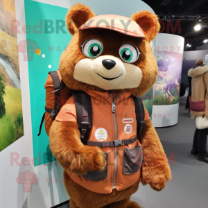 Rust Engagement Ring mascot costume character dressed with a Parka and Backpacks