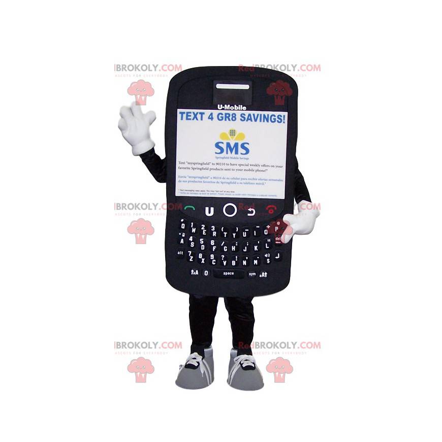 Mascote gigante de celular preto - Redbrokoly.com
