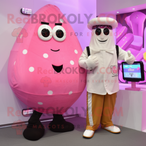 Pink Potato mascot costume character dressed with a Dress Shirt and Digital watches