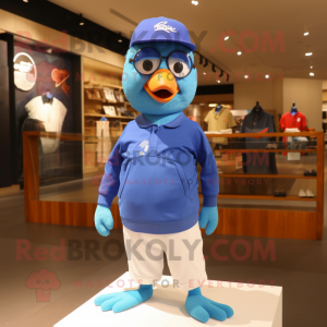 Blue Pigeon mascot costume character dressed with a Polo Shirt and Headbands