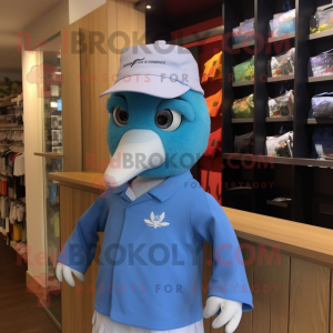 Blue Pigeon mascot costume character dressed with a Polo Shirt and Headbands