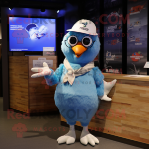 Blue Pigeon mascot costume character dressed with a Polo Shirt and Headbands