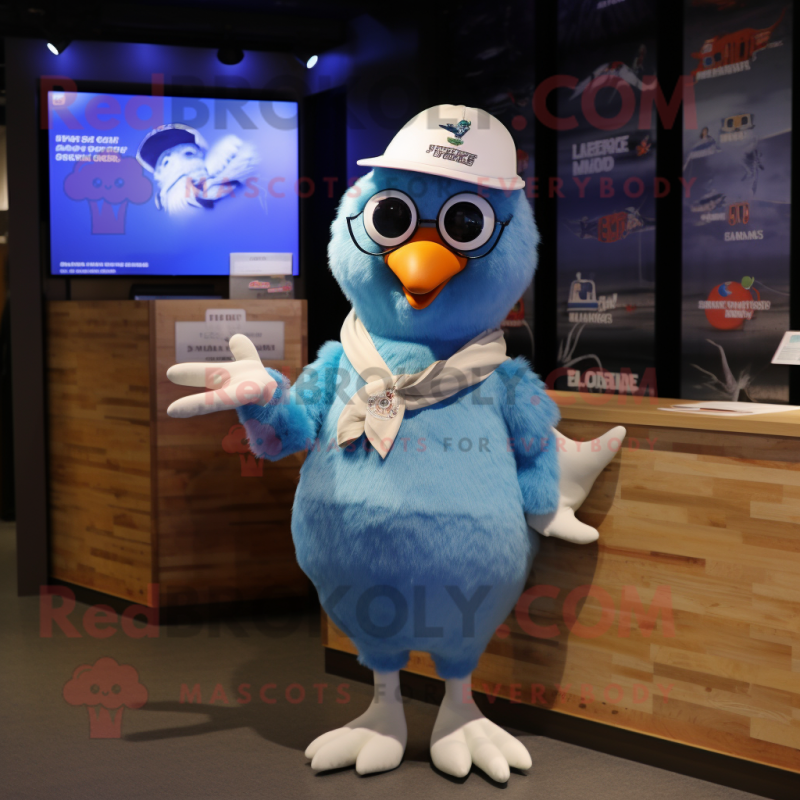 Blue Pigeon mascot costume character dressed with a Polo Shirt and Headbands Blue Pigeon mascot costume character dressed with a Polo Shirt and Headbands