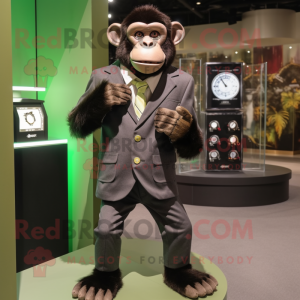 Olive Chimpanzee mascot costume character dressed with a Suit Jacket and Bracelet watches