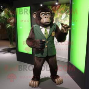 Olive Chimpanzee mascot costume character dressed with a Suit Jacket and Bracelet watches