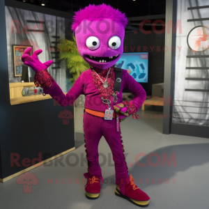 Magenta Undead mascot costume character dressed with a Jumpsuit and Bracelet watches