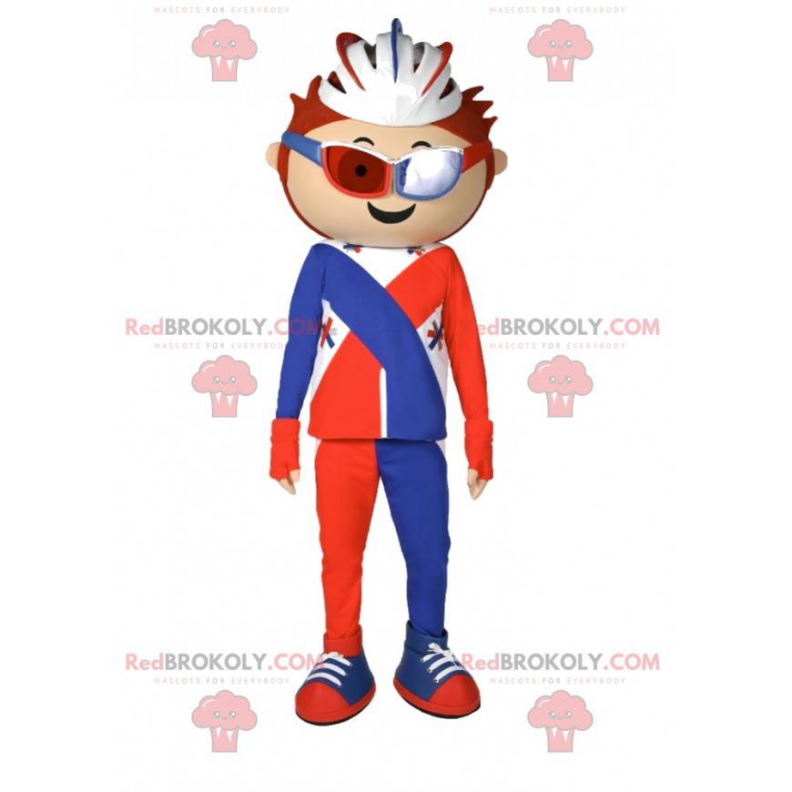 Cyklista maskot v červené a černé oblečení - Redbrokoly.com