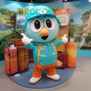 Turquoise Apricot mascot costume character dressed with a Cargo Shorts and Pocket squares