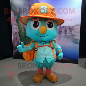 Turquoise Apricot mascot costume character dressed with a Cargo Shorts and Pocket squares