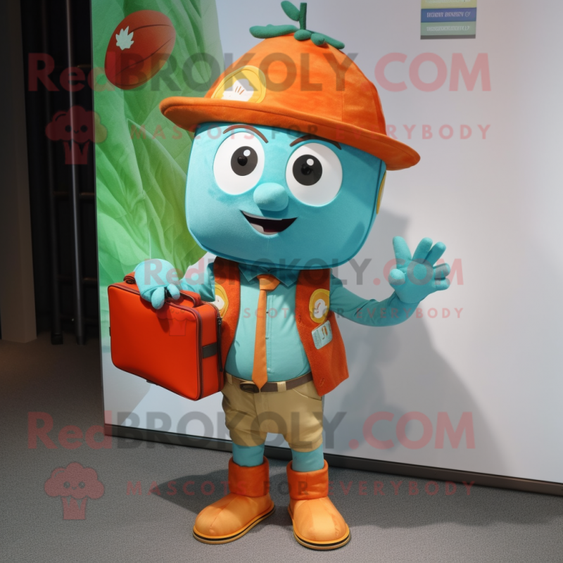 Turquoise Apricot mascot costume character dressed with a Cargo Shorts and Pocket squares