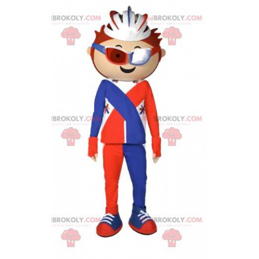 Mascote do ciclista em roupa vermelha e preta - Redbrokoly.com