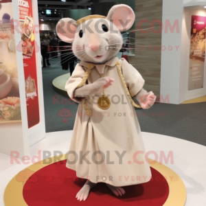 Beige Rat mascot costume character dressed with a Pleated Skirt and Coin purses