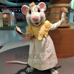 Beige Rat mascot costume character dressed with a Pleated Skirt and Coin purses