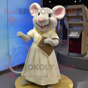 Beige Rat mascot costume character dressed with a Pleated Skirt and Coin purses