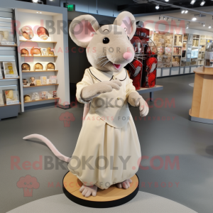 Beige Rat mascot costume character dressed with a Pleated Skirt and Coin purses