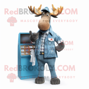 Cyan Moose maskot kostume...