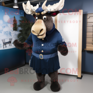 Navy Moose mascot costume character dressed with a Midi Dress and Belts