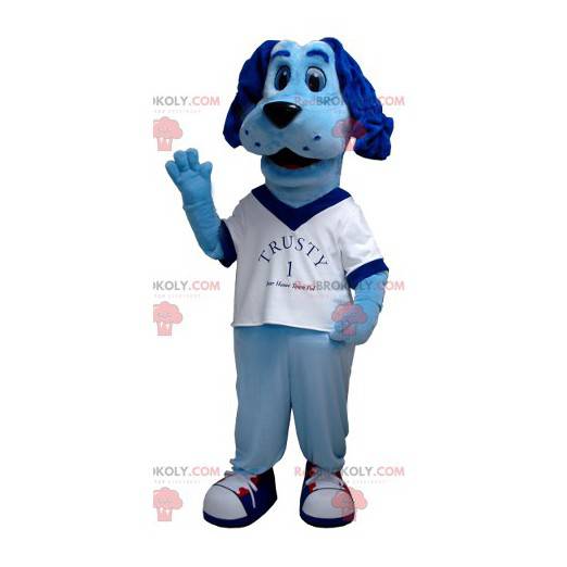 Blauwe hond mascotte met een wit t-shirt - Redbrokoly.com