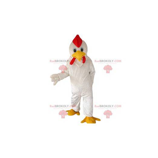 Mascotte de super poulet blanc et sa crête rouge -