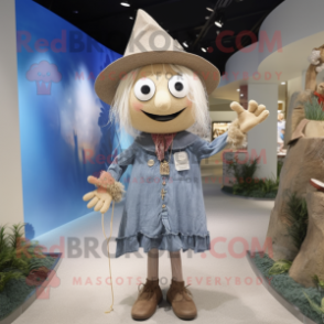 Beige Witch mascot costume character dressed with a Chambray Shirt and Necklaces