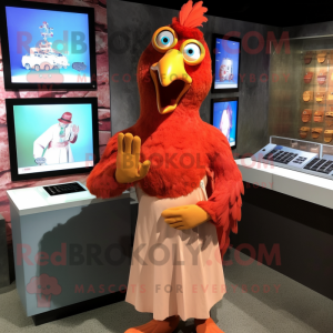 Rust Tandoori Chicken mascot costume character dressed with a Dress and Cufflinks