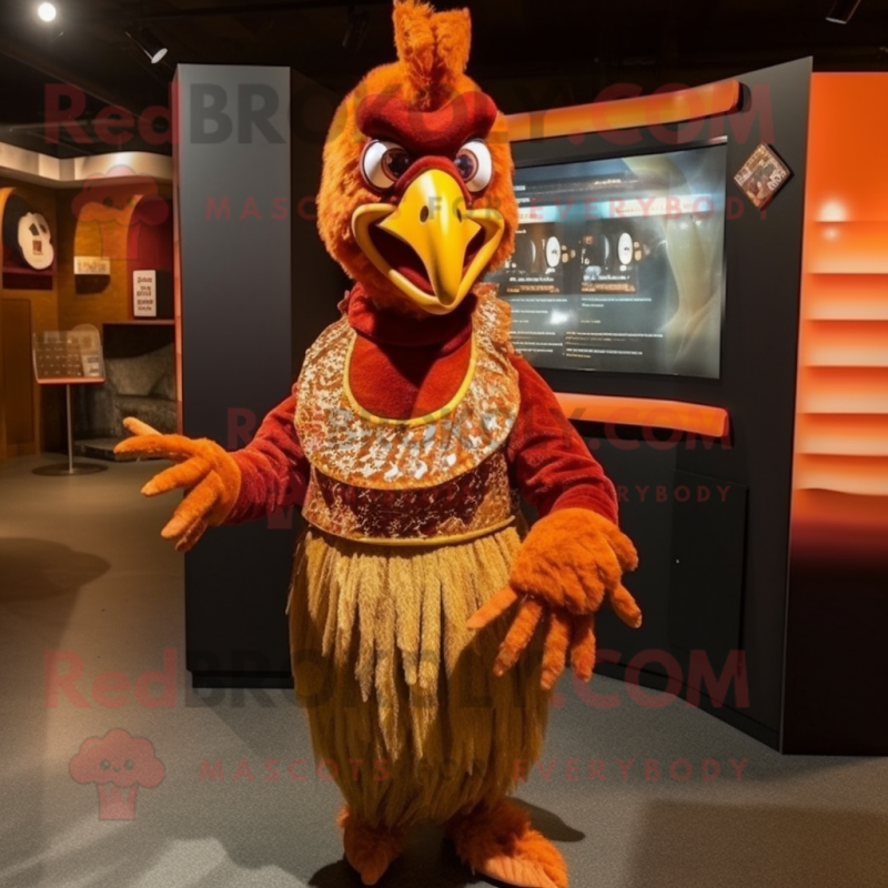 Rust Tandoori Chicken mascot costume character dressed with a Dress and Cufflinks Rust Tandoori Chicken mascot costume character dressed with a Dress and Cufflinks