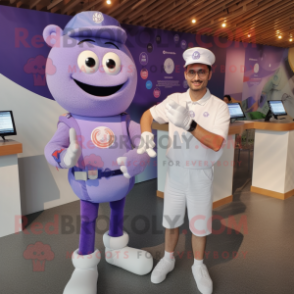 Lavender Alliance mascot costume character dressed with a Polo Shirt and Smartwatches