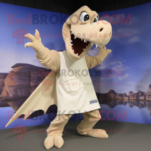 Beige Pterodactyl mascot costume character dressed with a Long Sleeve Tee and Bracelets