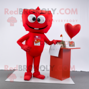 Red Love Letter mascot costume character dressed with a Cargo Pants and Brooches