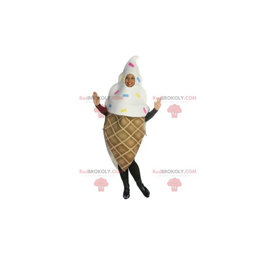 Mascota de cono de helado de vainilla y su decoración -