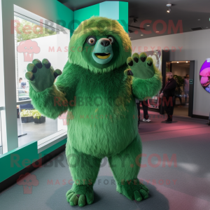 Green Giant Sloth mascot costume character dressed with a Suit and Gloves