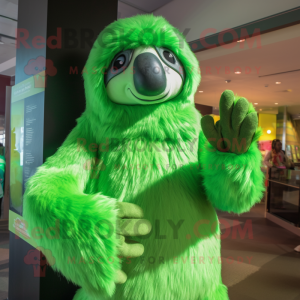 Green Giant Sloth mascot costume character dressed with a Suit and Gloves