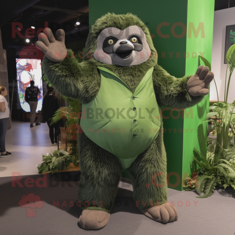 Green Giant Sloth mascot costume character dressed with a Suit and Gloves