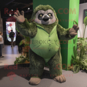 Green Giant Sloth mascot costume character dressed with a Suit and Gloves